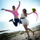 Newlyweds at the beach